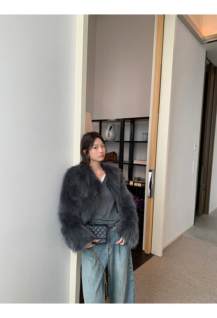 와니 안 중년 가져 오기 모방 너구리 모피 헤일로 염색 공예 여성 짧은 모피 재킷 겨울 환경 보호 모피 상세 이미지 32
