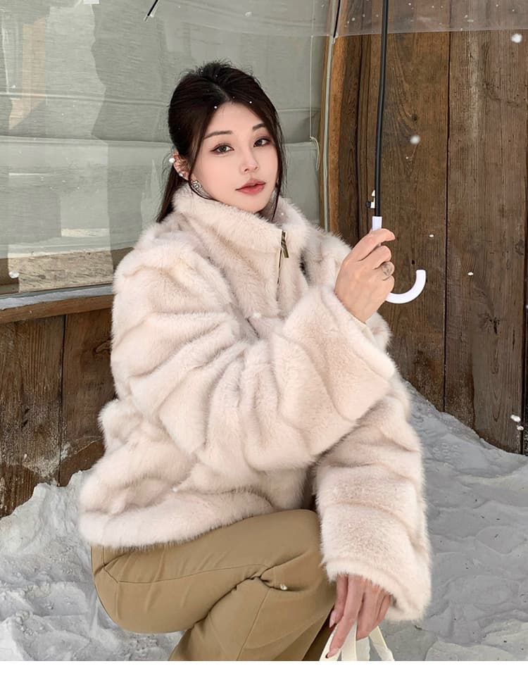 실사 한국 스타일 겨울 새로운 모방 fall 털 스탠드 칼라 환경 보호 모피 여성 코트 품격 레트로 환경 보호 모피 맨위 상세 이미지 18