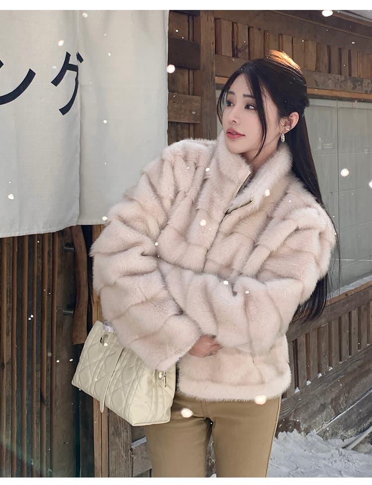 실사 한국 스타일 겨울 새로운 모방 fall 털 스탠드 칼라 환경 보호 모피 여성 코트 품격 레트로 환경 보호 모피 맨위 상세 이미지 21