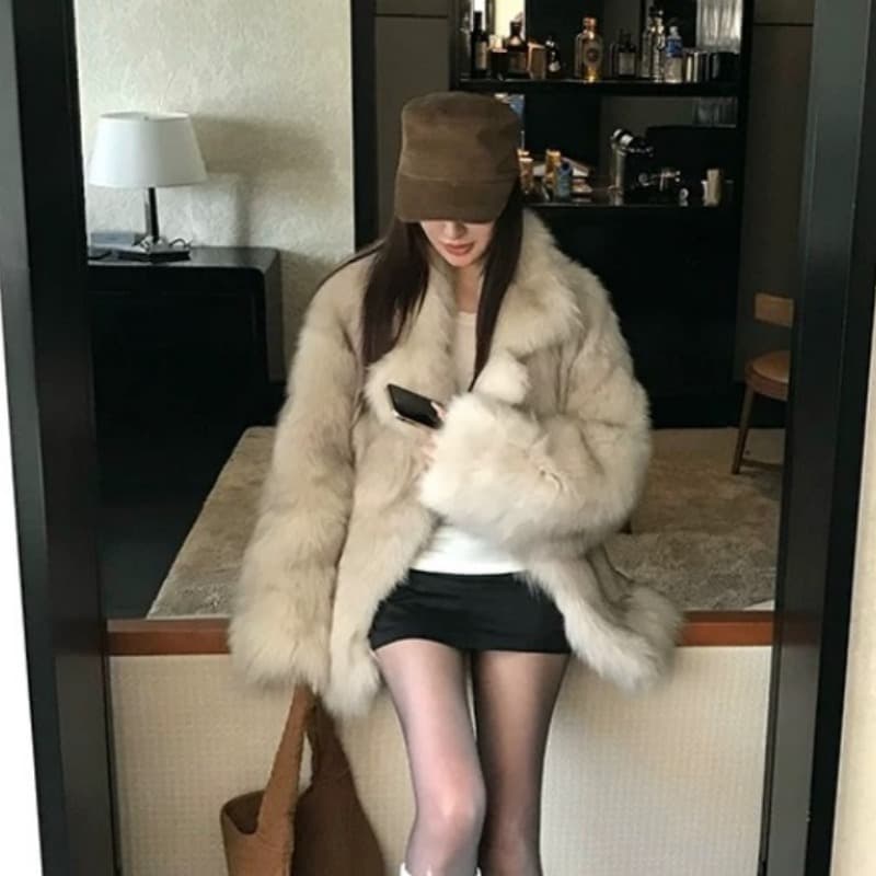 환경 보호 모피 한 여성 천 골드 전체 가죽 모방 여우털 중간 길이 모피 재킷 여성 겨울 새로운 모피 재킷