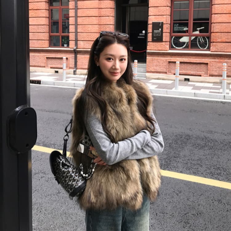 환경 보호 털 모피 베스트 쇼트 스타일 민소매 어깨 조끼 자켓 가을 겨울 영 섹션 모방 폭스 모피 조끼 여자