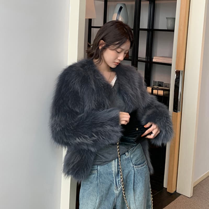 와니 안 중년 가져 오기 모방 너구리 모피 헤일로 염색 공예 여성 짧은 모피 재킷 겨울 환경 보호 모피