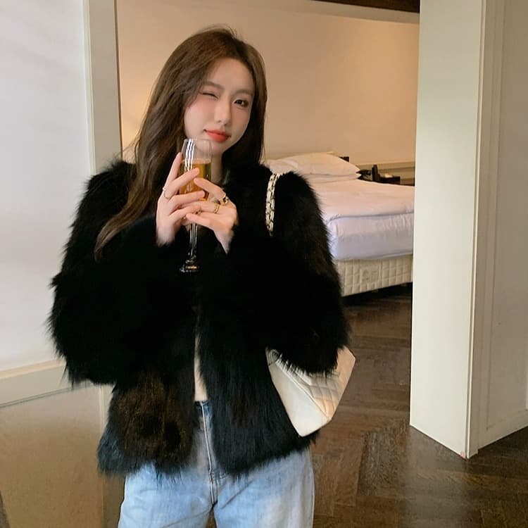 한 부서 겨울 와 성별 세련된 모피 재킷 모조 모피 환경 보호 모피 여성 겨울 두꺼운 한국 스타일 여우털 재킷 이미지 2