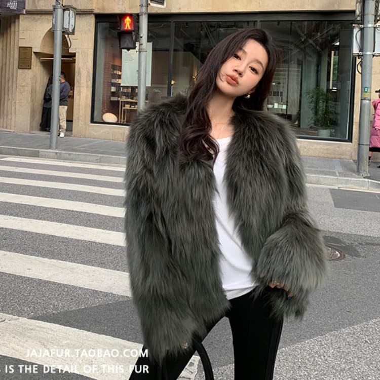 한 부서 겨울 와 성별 세련된 모피 재킷 모조 모피 환경 보호 모피 여성 겨울 두꺼운 한국 스타일 여우털 재킷 이미지 4