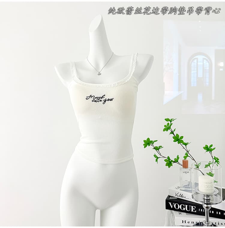여름 새로운 핫걸 바람 레이스 측면 슬립 가슴 패드 조끼 여성 외출용 인사이드 가져 가라. 달콤한 매운맛 한국 스타일 아름다움 뒤쪽에 의류 상세 이미지 4