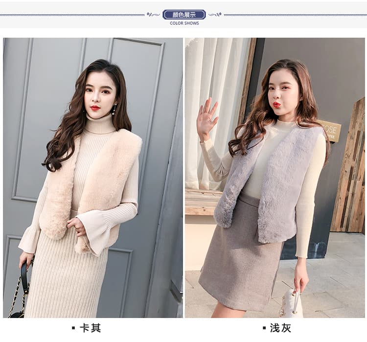 실사 쇼트 스타일 베스트 가을 겨울 새로운 모방 수달 털 모피 조끼 여자 다용도 어깨 토끼털 조끼 자켓 상세 이미지 8