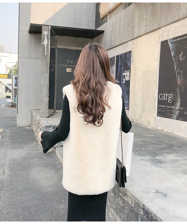 실사 가을 겨울 모방 토끼털 새로운 한국 스타일 모피 조끼 여자 중간 길이 어깨 슬림해 보이는 조끼 모조 모피 재킷 상세 이미지 18