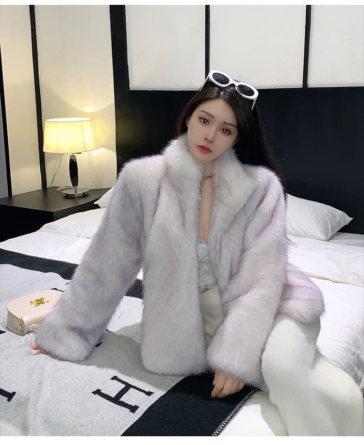 실사 한국 스타일 겨울 새로운 토스카 염색 마오쩌뚱 환경 보호 여우털 모피 여성 코트 플리스 스탠드 칼라 코트 상세 이미지 14
