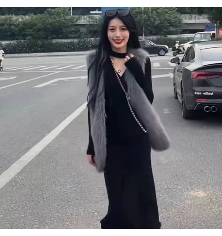 한국 스타일 가을 겨울 새로운 루즈핏 모방 여우털 모피 환경 보호 수달 모피 다용도 V넥 단색 조끼 베스트 상세 이미지 18