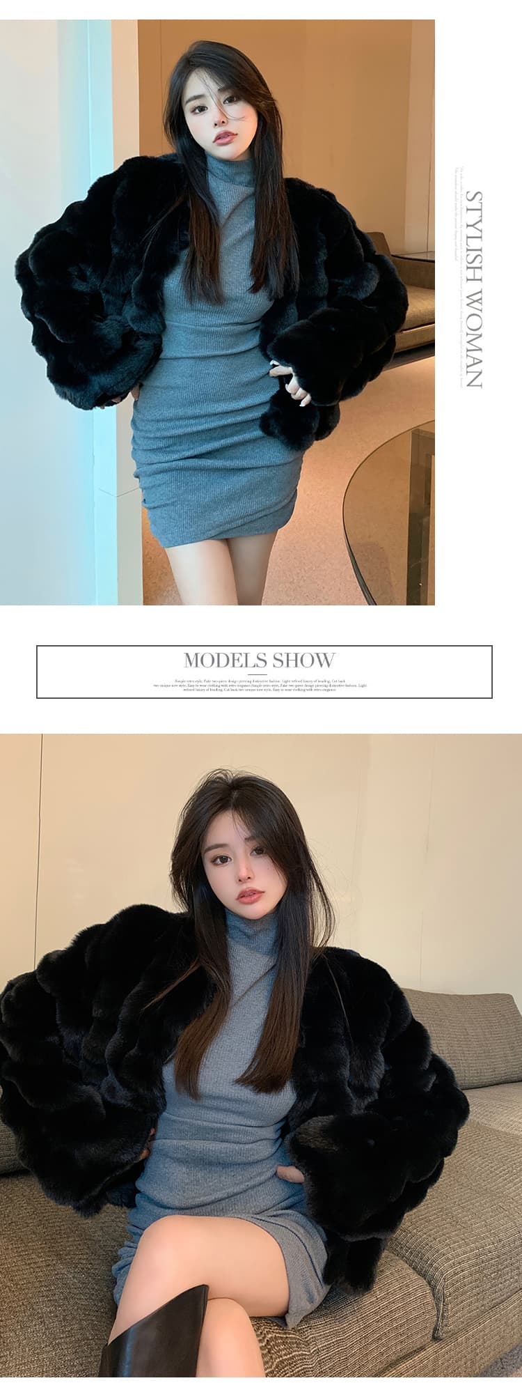 실사 겨울 한국 스타일 새로운 라운드 넥 환경 보호 렉스 토끼 털 코트 다용도 모방 수달 털털 쇼트 스타일 모피 재킷 상세 이미지 15