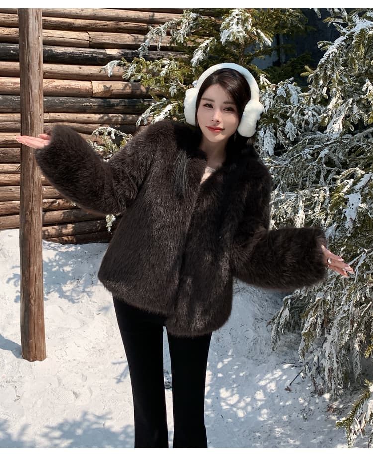 실사 한국 스타일 겨울 새로운 환경 보호 여우털 모피 여성 코트 영 섹션 지원 카드 모방 모피 브라운 코트 상세 이미지 15