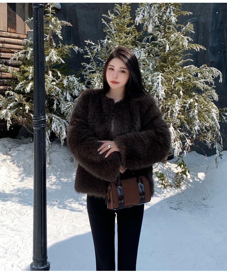 실사 한국 스타일 겨울 새로운 환경 보호 여우털 모피 여성 코트 영 섹션 지원 카드 모방 모피 브라운 코트 상세 이미지 19