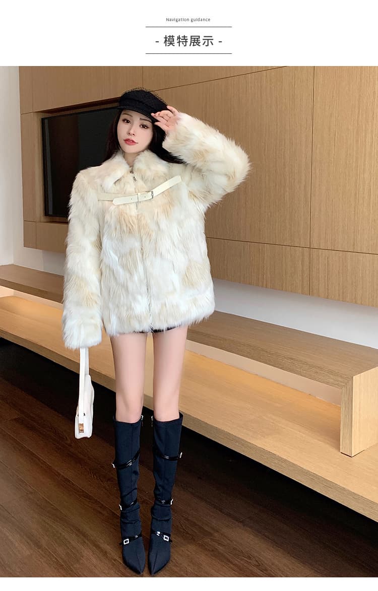 실사 한국 스타일 겨울 영 섹션 모방 여우털 모피 재킷 가죽 버클 환경 보호 털 플리스 고급 센스 코트 여성 상세 이미지 8