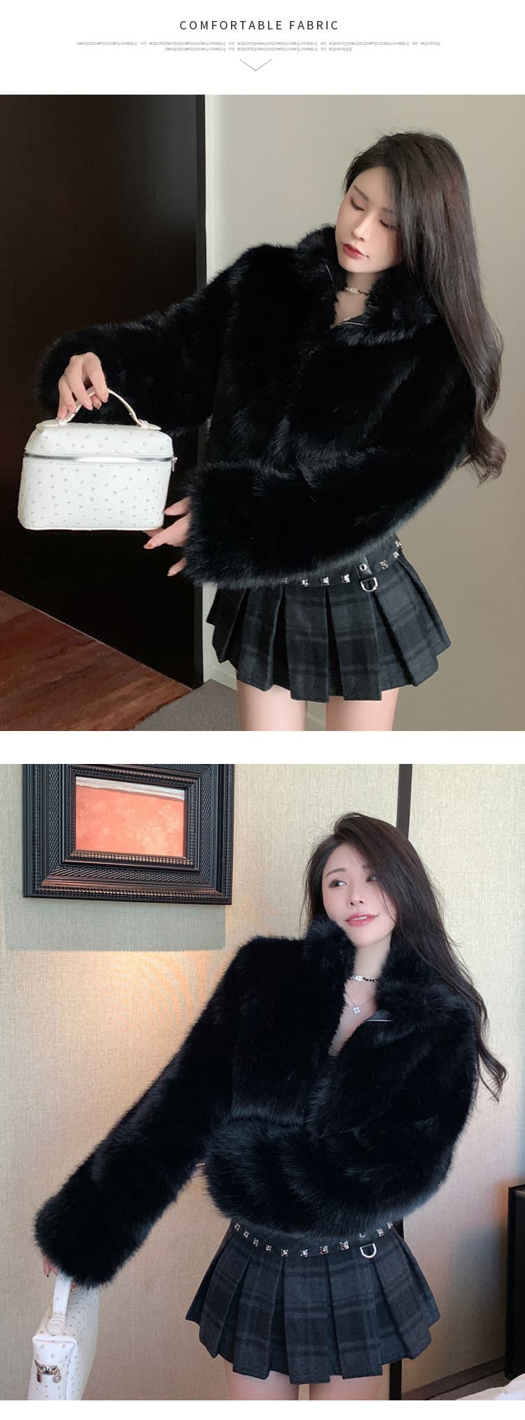 실사 스탠드 칼라 쇼트 스타일 모방 여우털 모피 재킷 겨울 작은 키 지원 카드 환경 보호 모피 영 섹션 맨위 상세 이미지 3