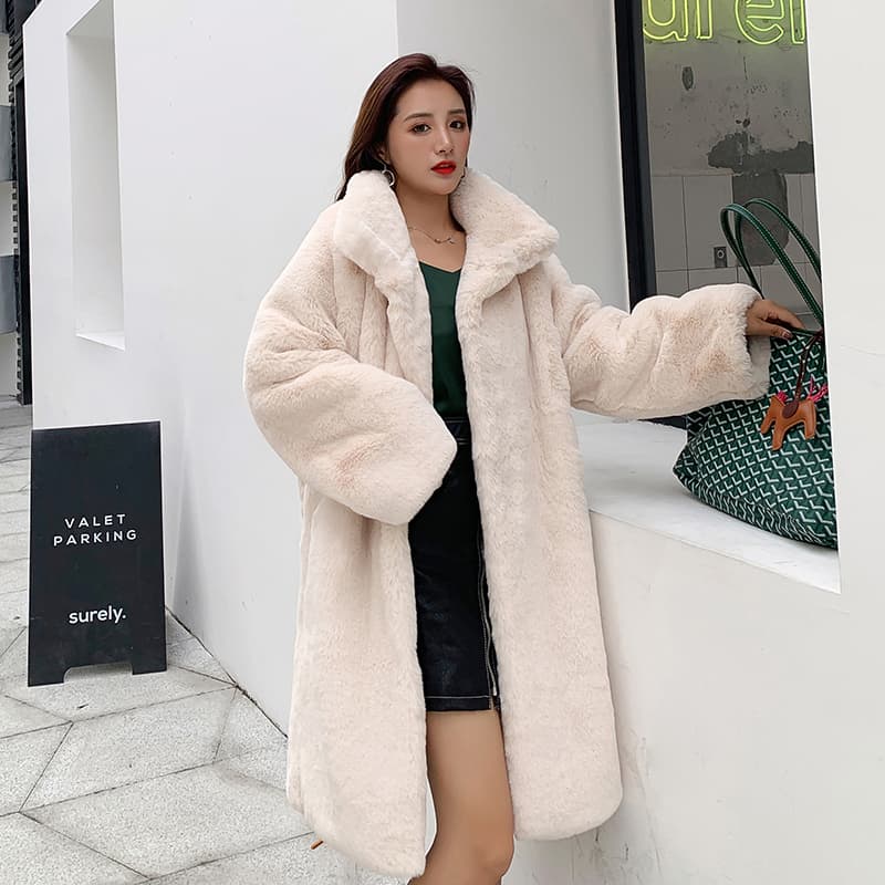 실사 한국 스타일 새로운 환경 보호 모피 수달 털 모피 재킷 모방 세토 토끼털 무릎 아래 솜을 넣은 롱 코트 코트 여성 이미지 3