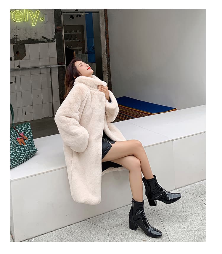 실사 한국 스타일 새로운 환경 보호 모피 수달 털 모피 재킷 모방 세토 토끼털 무릎 아래 솜을 넣은 롱 코트 코트 여성 상세 이미지 15
