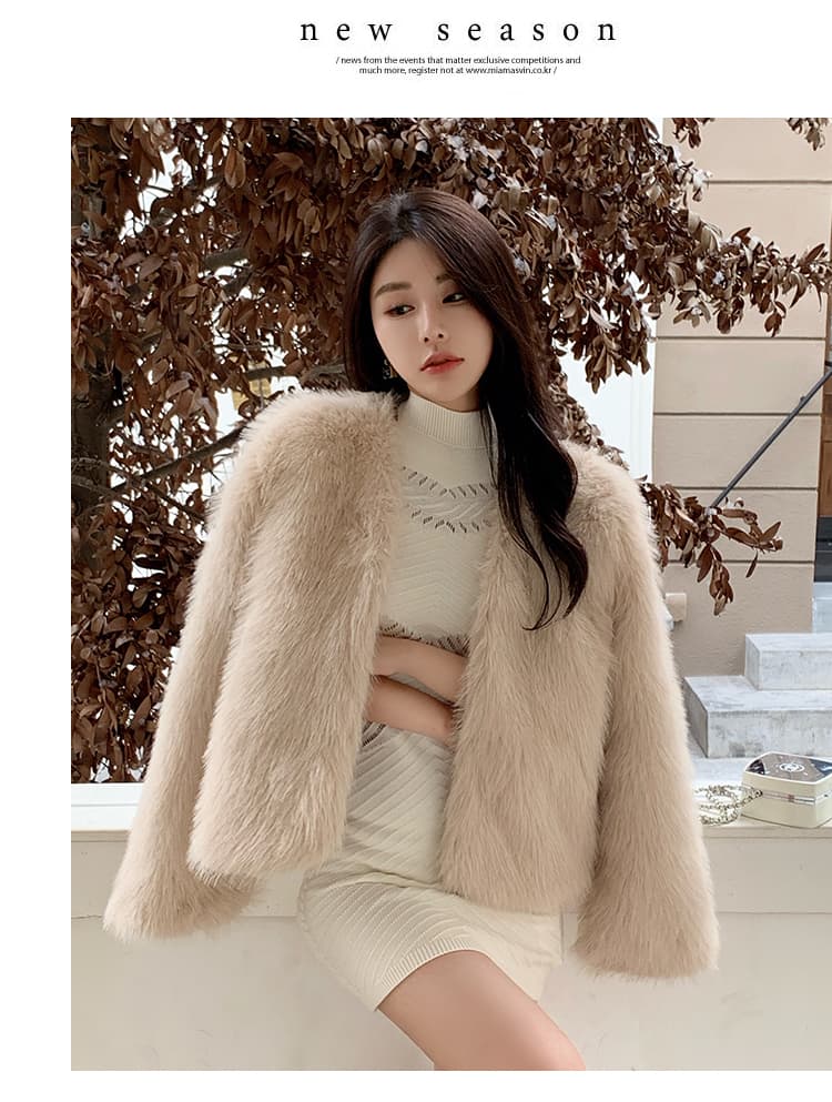 실사 환경 보호 모피 쇼트 스타일 V넥 모방 여우털 단색 한국 스타일 새로운 영 패션 모피 코트 재킷 상세 이미지 11