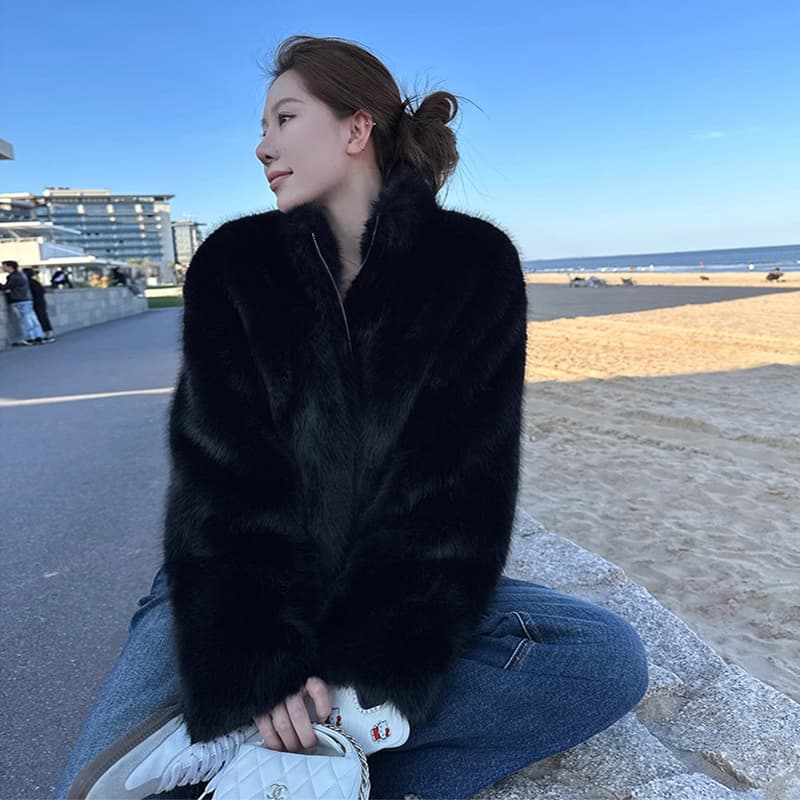 실사 겨울 스탠드 칼라 보온 작은 키 슬림해 보이는 쇼트 스타일 토스카 Na 모방 여우털 영 모피 여성 코트 이미지 5