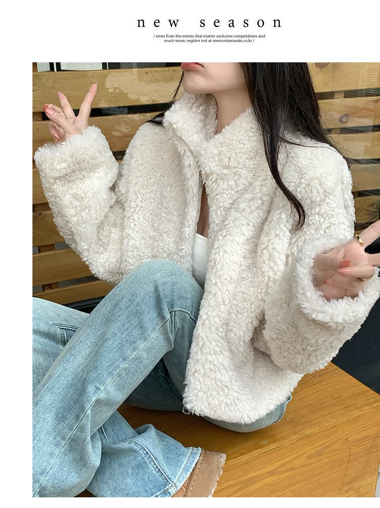 실사 한국 스타일 모방 양털 재킷 겨울 스탠드 칼라 캐주얼 루즈핏 쇼트 스타일 재킷 오픈 가디건 환경 보호 모피 재킷 상세 이미지 13