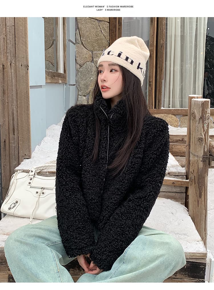 실사 한국 스타일 모방 양털 재킷 겨울 스탠드 칼라 캐주얼 루즈핏 쇼트 스타일 재킷 오픈 가디건 환경 보호 모피 재킷 상세 이미지 23