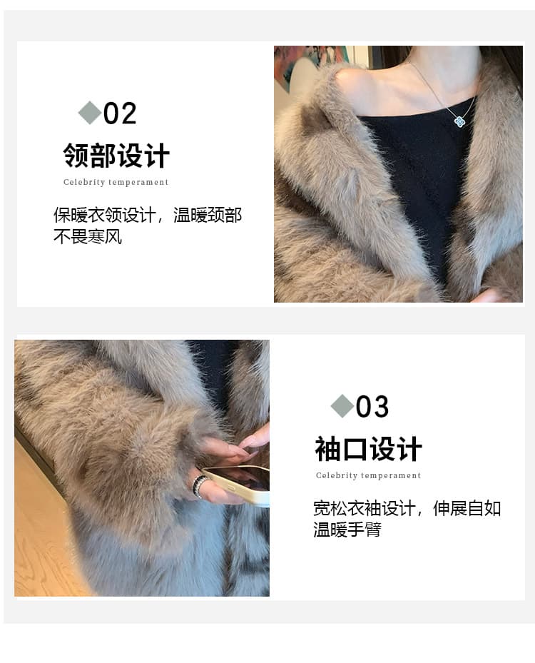 실사 한국 스타일 새로운 V넥 패션 레오파드 무늬 모조 모피 재킷 중간 길이 환경 보호 모피 슬림해 보이는 외투 상세 이미지 5