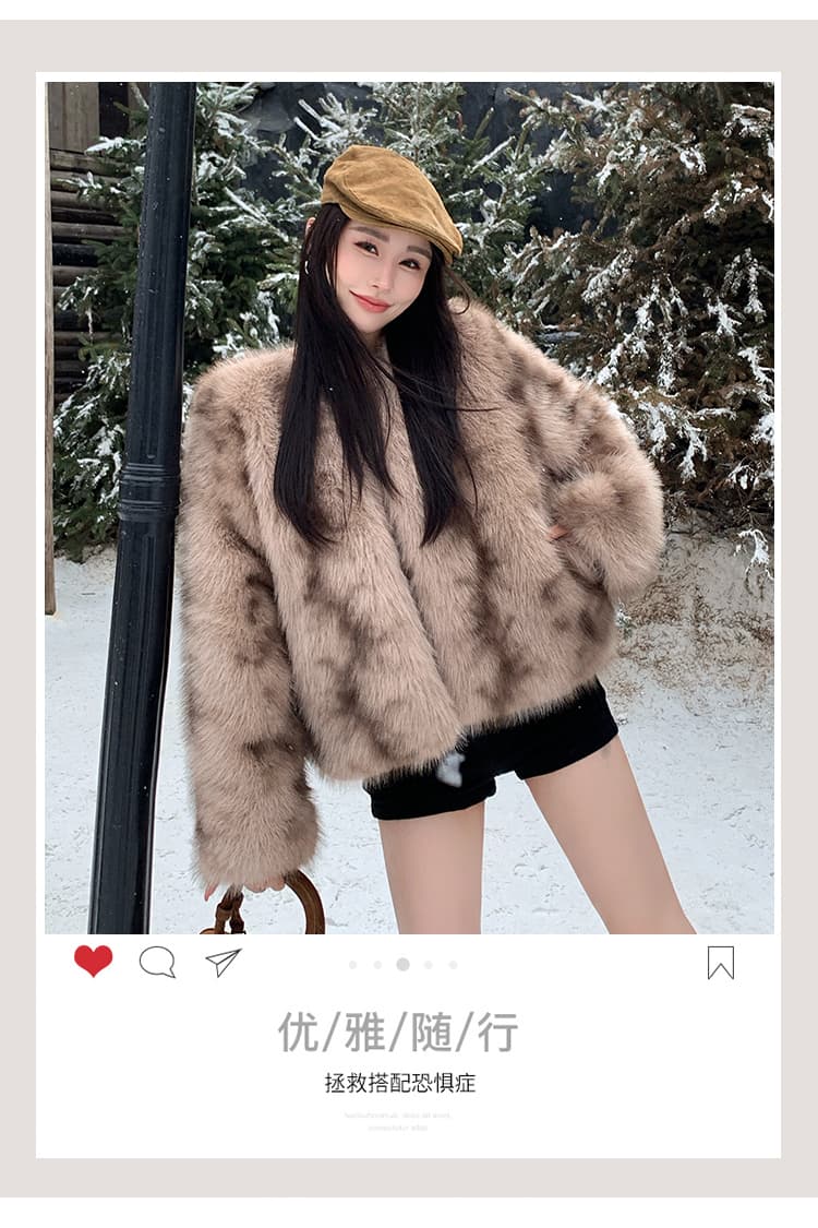 실사 한국 스타일 패션 새로운 V넥 모방 여우털 모피 여성 코트 환경 보호 영 섹션 쇼트 스타일 모피 재킷 상세 이미지 2