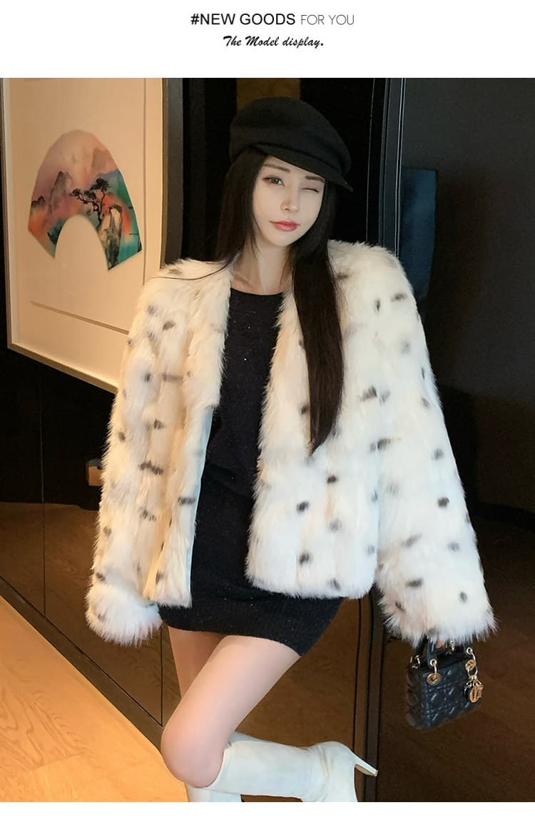 실사 한국 스타일 패션 새로운 V넥 모방 여우털 모피 여성 코트 환경 보호 영 섹션 쇼트 스타일 모피 재킷 상세 이미지 19