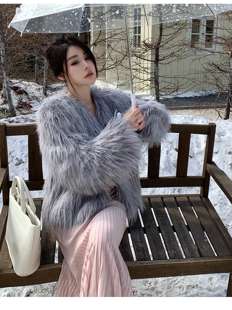 실사 겨울 새로운 술 모방 여우털 모피 품격 영 섹션 환경 보호 짜임 너구리 모피 여성 코트 상세 이미지 22