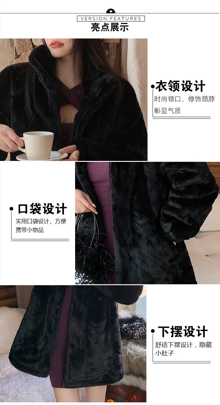 실사 한국 스타일 겨울 새로운 모방 렉스 토끼 털 재킷 루즈핏 슬림해 보이는 다용도 플리스 환경 보호 토끼털 모피 여성 상세 이미지 4