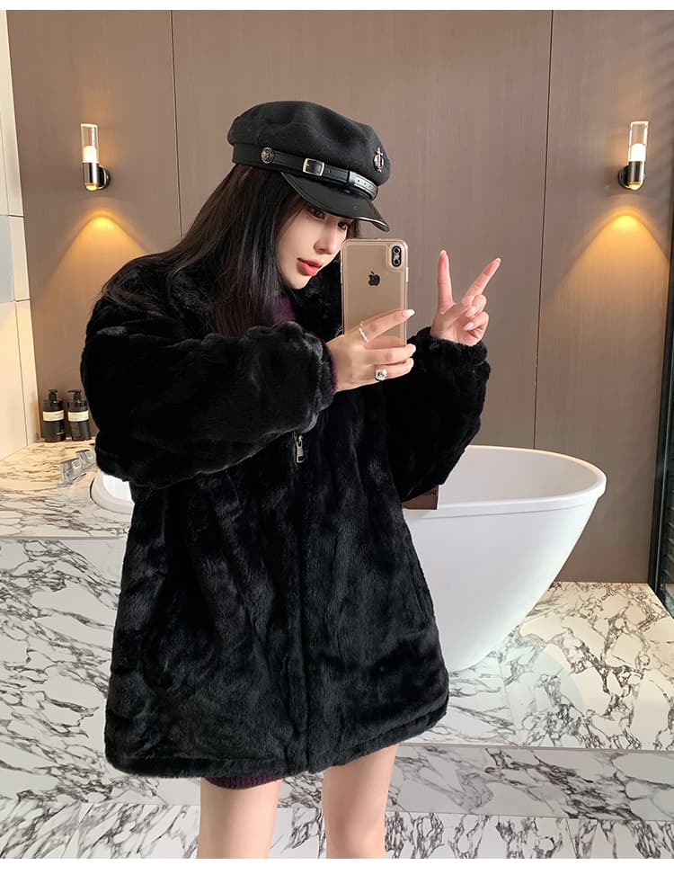 실사 한국 스타일 겨울 새로운 모방 렉스 토끼 털 재킷 루즈핏 슬림해 보이는 다용도 플리스 환경 보호 토끼털 모피 여성 상세 이미지 17