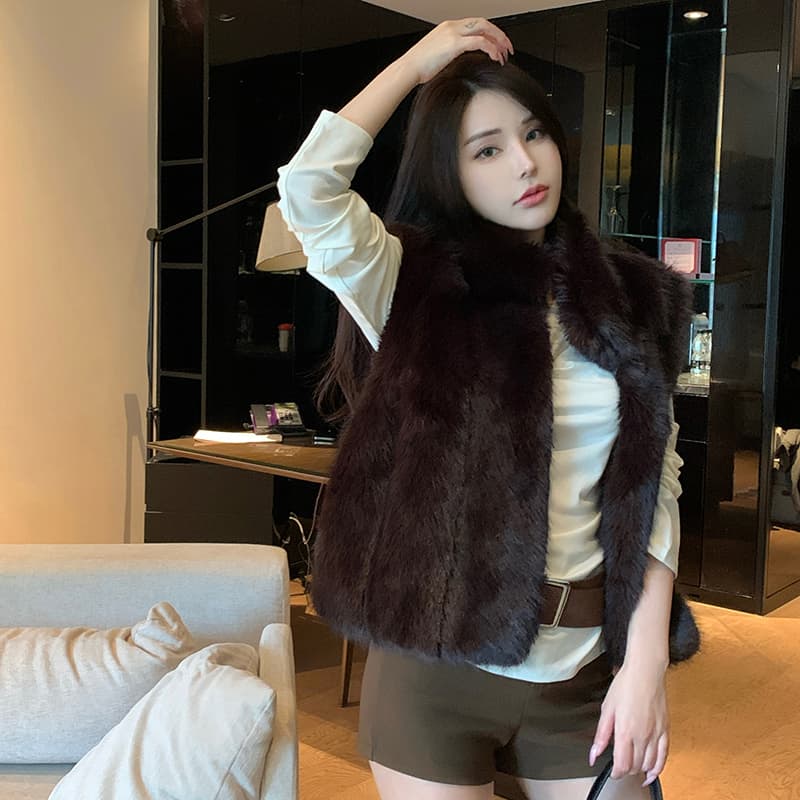 실사 모피 베스트 겨울 새로운 한국 스타일 쇼트 스타일 모피 재킷 조끼 민소매 환경 보호 여우털 코트 여성