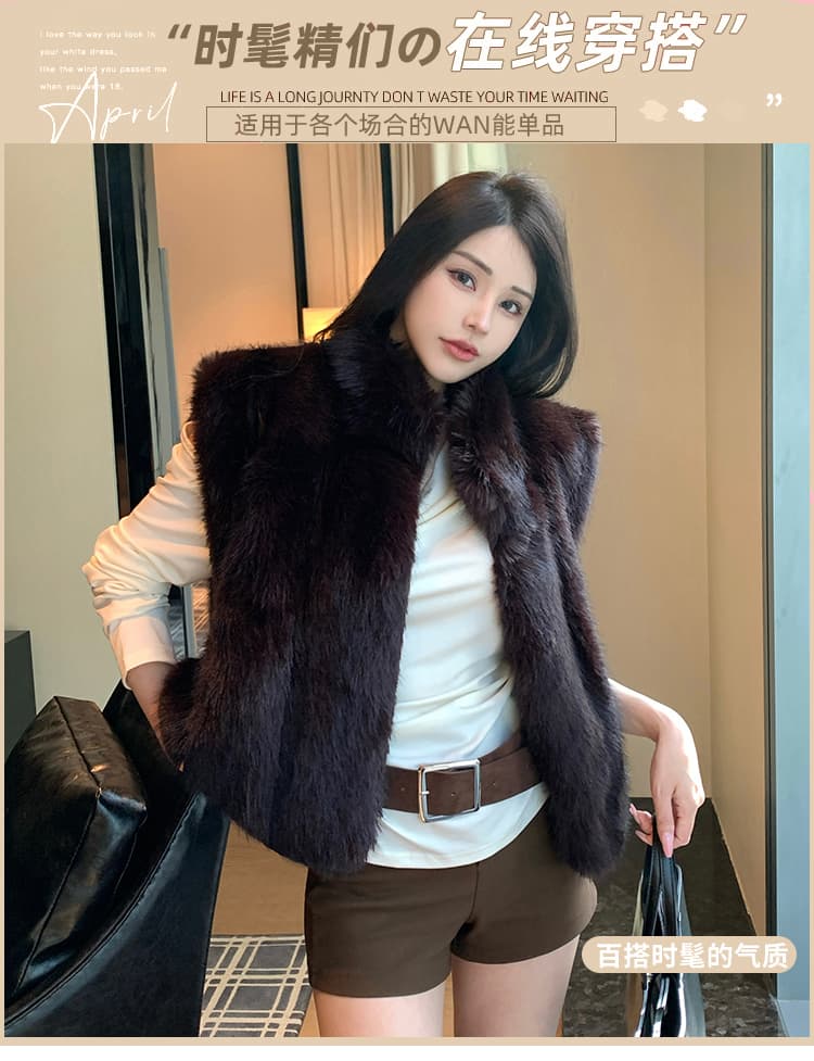 실사 모피 베스트 겨울 새로운 한국 스타일 쇼트 스타일 모피 재킷 조끼 민소매 환경 보호 여우털 코트 여성 상세 이미지 1