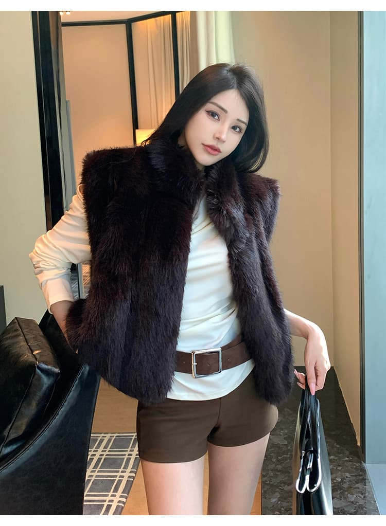 실사 모피 베스트 겨울 새로운 한국 스타일 쇼트 스타일 모피 재킷 조끼 민소매 환경 보호 여우털 코트 여성 상세 이미지 17