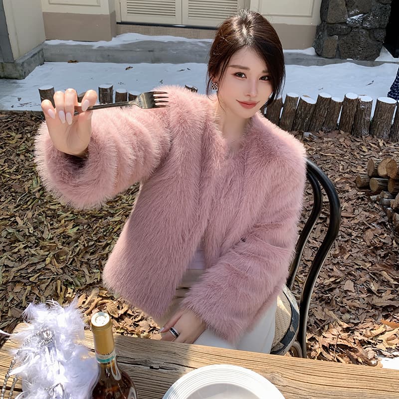 실사 한국 스타일 모피 모방 여우털 단색 모피 여성 코트 겨울 새로운 작은 키 영 모피 코트 이미지 2