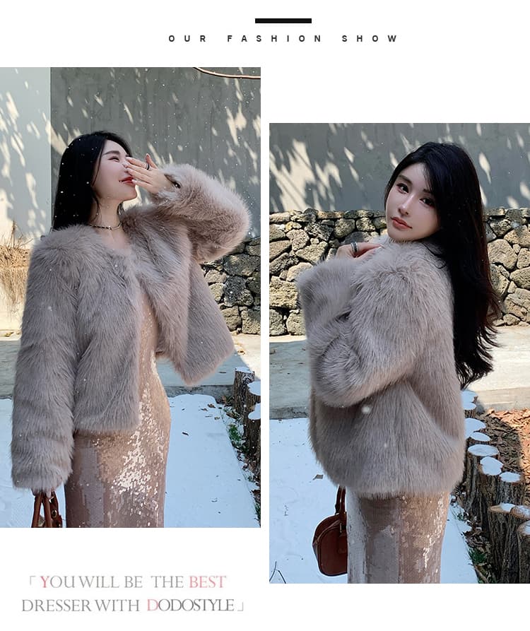 실사 한국 스타일 모피 모방 여우털 단색 모피 여성 코트 겨울 새로운 작은 키 영 모피 코트 상세 이미지 37