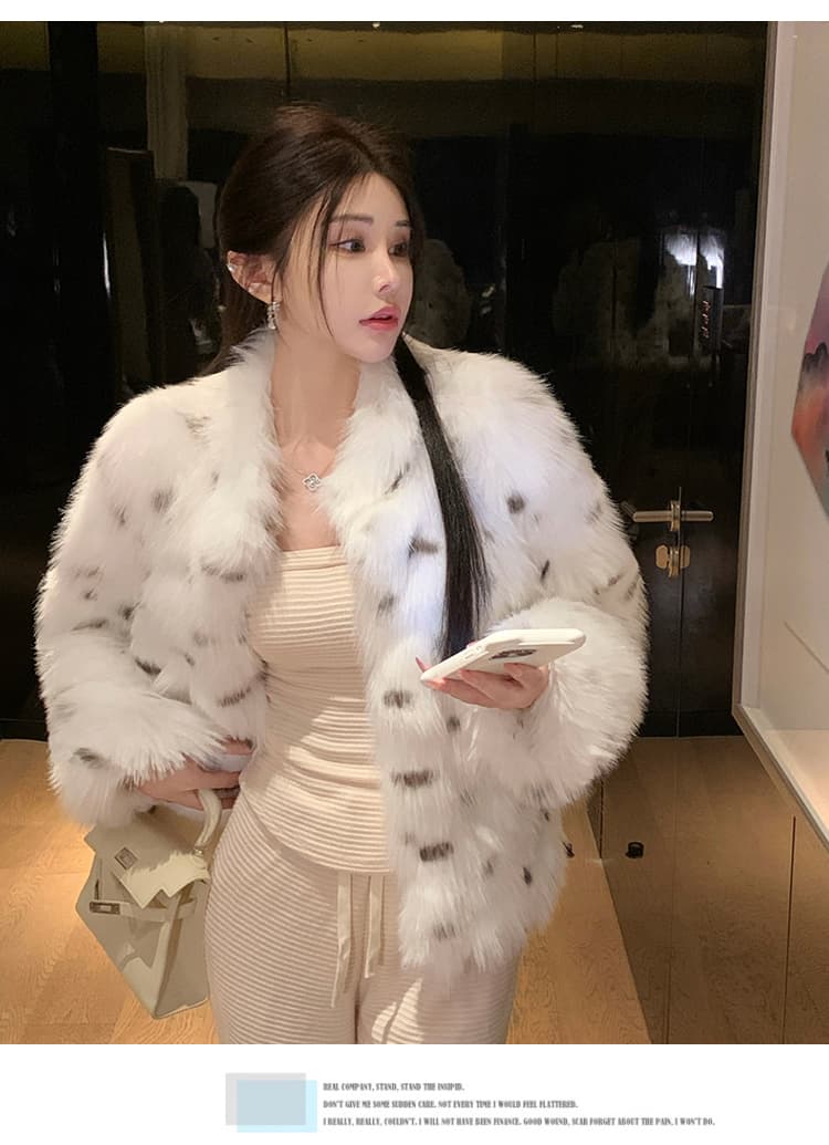 실사 스탠드 칼라 새로운 한국 스타일 환경 보호 모피 모방 여우털 무거운 작업 레오파드 무늬 모피 여성 코트 영 섹션 모피 상세 이미지 10