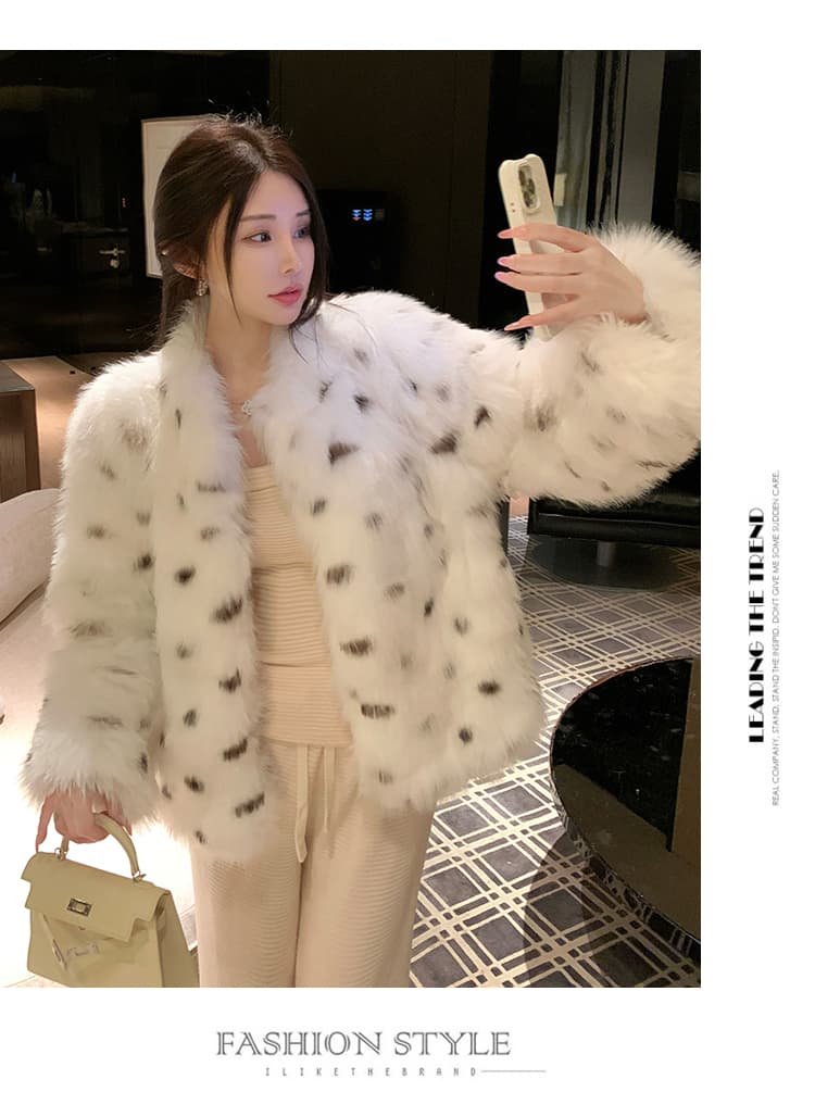 실사 스탠드 칼라 새로운 한국 스타일 환경 보호 모피 모방 여우털 무거운 작업 레오파드 무늬 모피 여성 코트 영 섹션 모피 상세 이미지 11