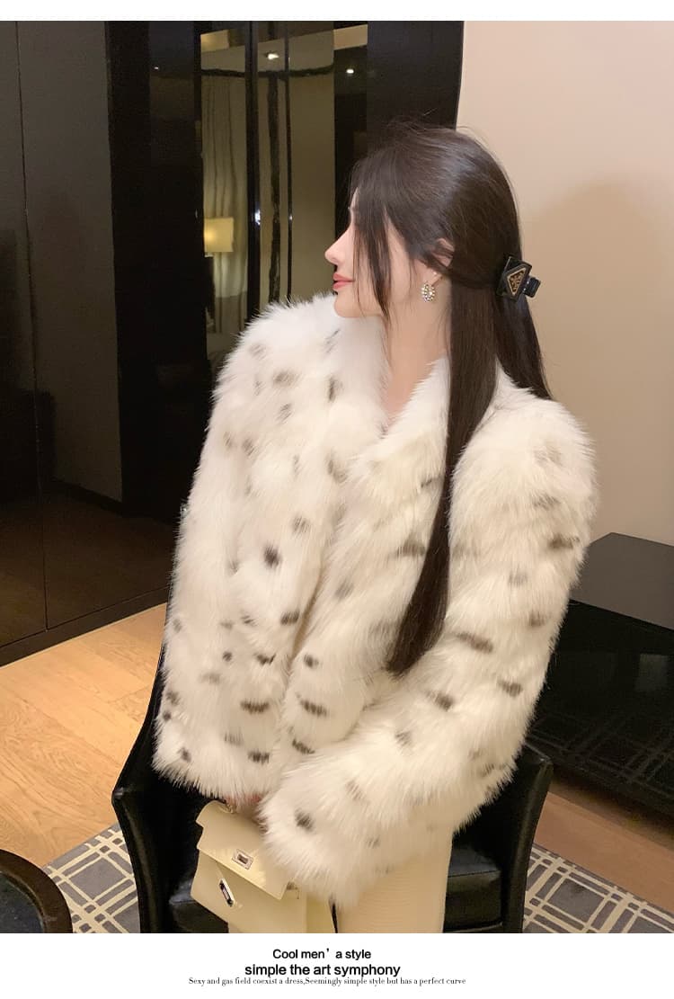 실사 스탠드 칼라 새로운 한국 스타일 환경 보호 모피 모방 여우털 무거운 작업 레오파드 무늬 모피 여성 코트 영 섹션 모피 상세 이미지 16