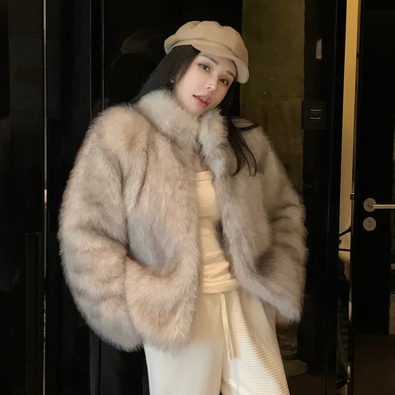 실사 c 조금 천 골드 겨울 새로운 한국 스타일 모피 세련된 환경 보호 가져 오기 여우털 모피 여성 코트