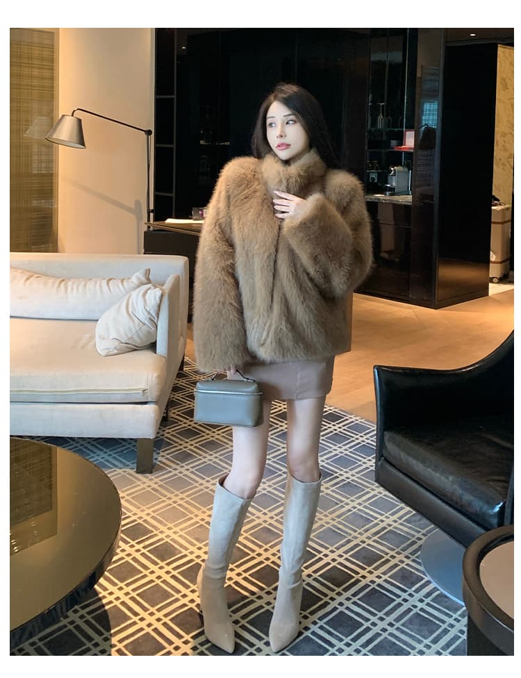 실사 c 조금 천 골드 겨울 새로운 한국 스타일 모피 세련된 환경 보호 가져 오기 여우털 모피 여성 코트 상세 이미지 23
