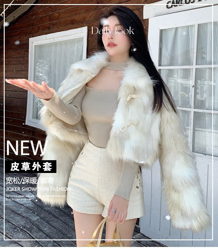 실사 환경 보호 여우털 모피 재킷 여성 짧은 겨울 새로운 폴로 칼라 작은 키 외국 가스 모피 영 섹션 상세 이미지 1