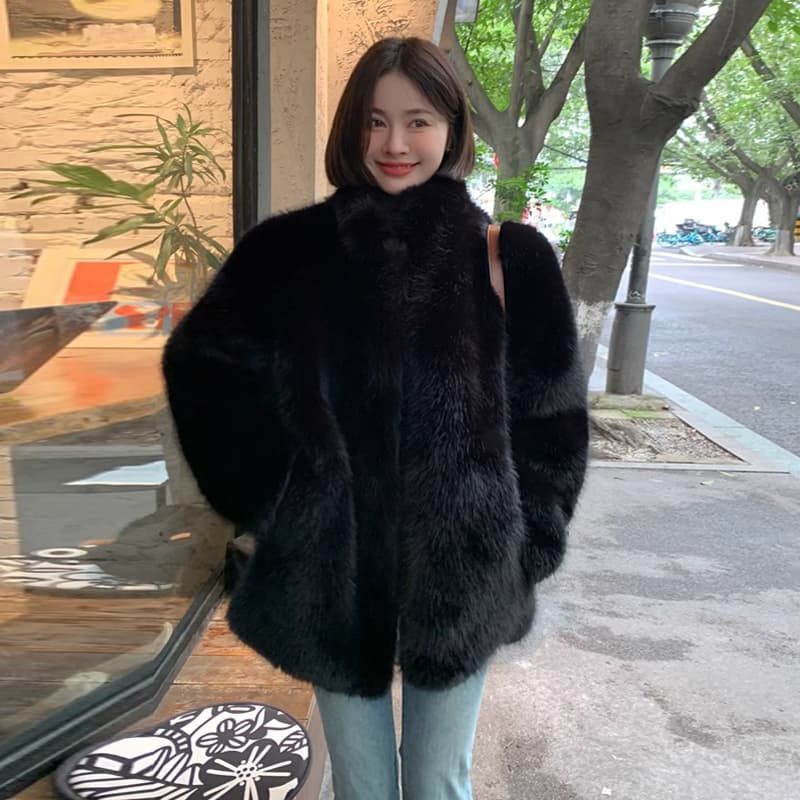 모방 수달 모피 재킷 겨울 중간 길이 모방 렉스 토끼 털 영 섹션 환경 보호 모피 새로운 모피 코트 여성 이미지 4