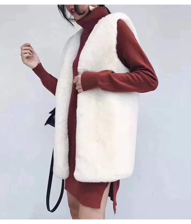 가을 겨울 새로운 미니멀리즘 패션 모방 렉스 토끼 털 모피 조끼 여자 중간 길이 재킷 환경 보호 모피 조끼 여성 상세 이미지 5