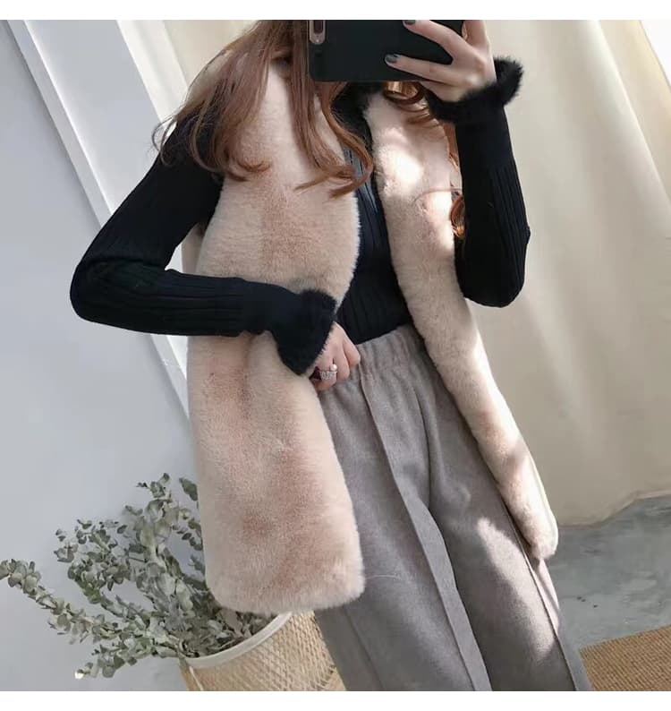 가을 겨울 새로운 미니멀리즘 패션 모방 렉스 토끼 털 모피 조끼 여자 중간 길이 재킷 환경 보호 모피 조끼 여성 상세 이미지 10