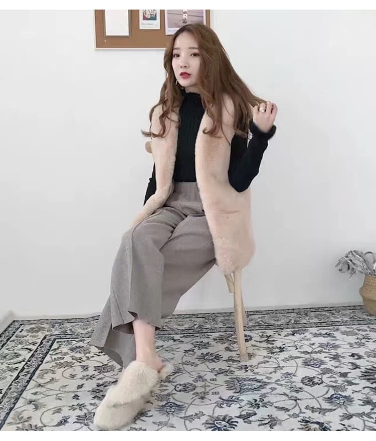 가을 겨울 새로운 미니멀리즘 패션 모방 렉스 토끼 털 모피 조끼 여자 중간 길이 재킷 환경 보호 모피 조끼 여성 상세 이미지 11