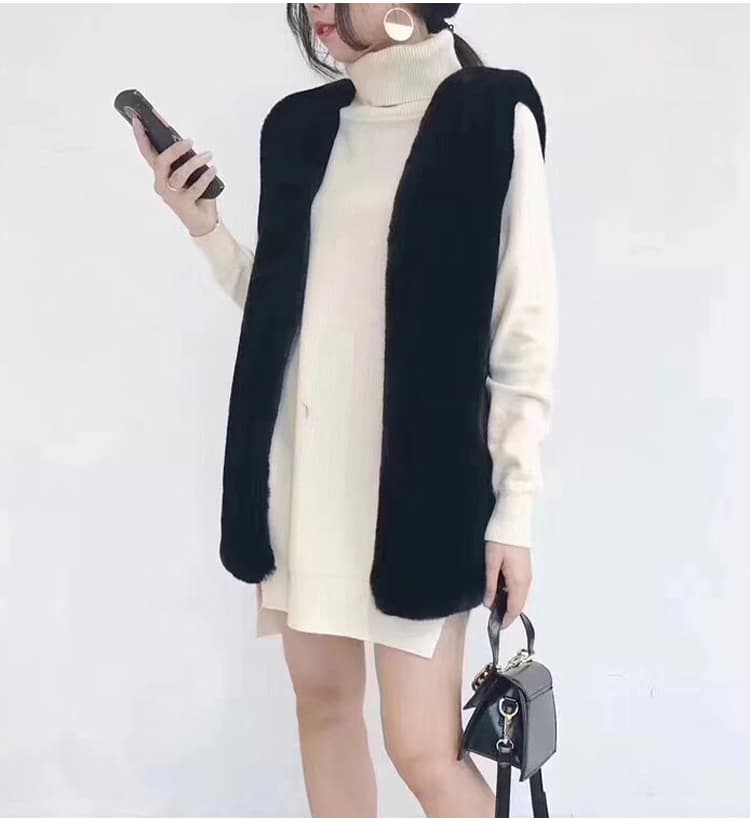 가을 겨울 새로운 미니멀리즘 패션 모방 렉스 토끼 털 모피 조끼 여자 중간 길이 재킷 환경 보호 모피 조끼 여성 상세 이미지 13