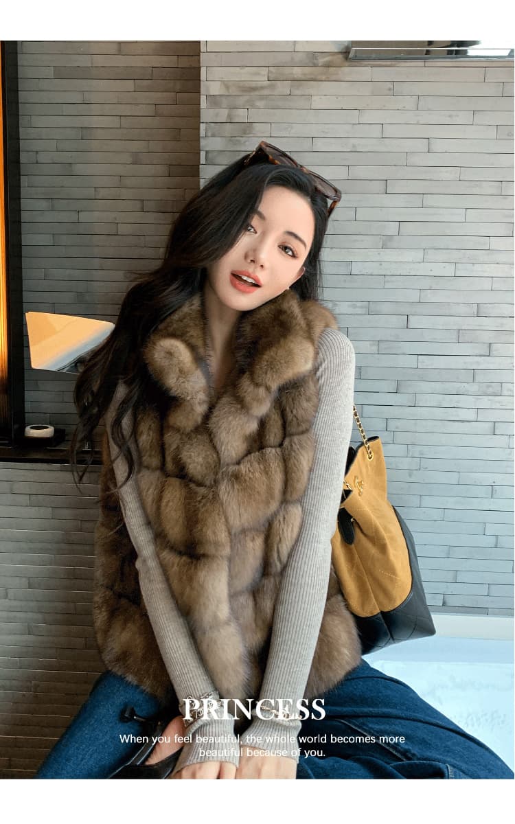 한국 스타일 헤일로 염색 더블 색상 스탠드 칼라 모방 모피 겨울 재킷 가져 오기 환경 보호 전체 가죽 여우털 모피 조끼 여자 상세 이미지 11