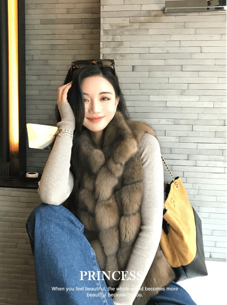 한국 스타일 헤일로 염색 더블 색상 스탠드 칼라 모방 모피 겨울 재킷 가져 오기 환경 보호 전체 가죽 여우털 모피 조끼 여자 상세 이미지 12