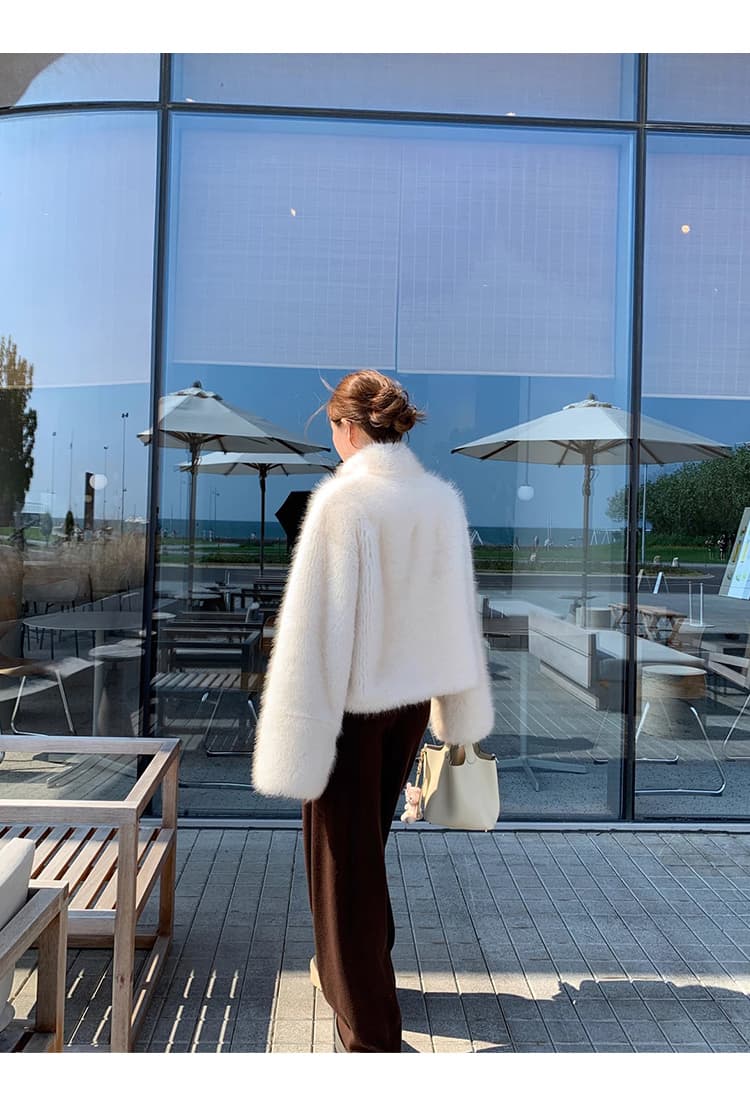 한국 스타일 모방 여우털 모피 여성 코트 새로운 환경 보호 모피 모피 스탠드 칼라 보온 재킷 쇼트 스타일 맨위 상세 이미지 5
