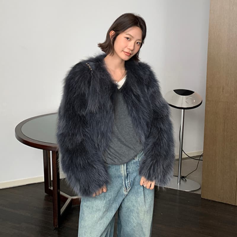 지아 지아 모피 와니 안 중년 환경 보호 너구리 모피 모피 코트 쇼트 스타일 겨울 슬림해 보이는 모피 여성 코트 이미지 4